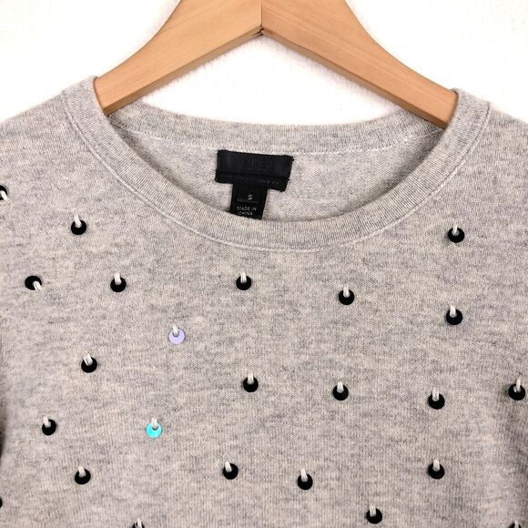 J Crew Collection Sweater Womens Small Gray Italian Cashmere Luxury Embellished - Picture 2 of 11